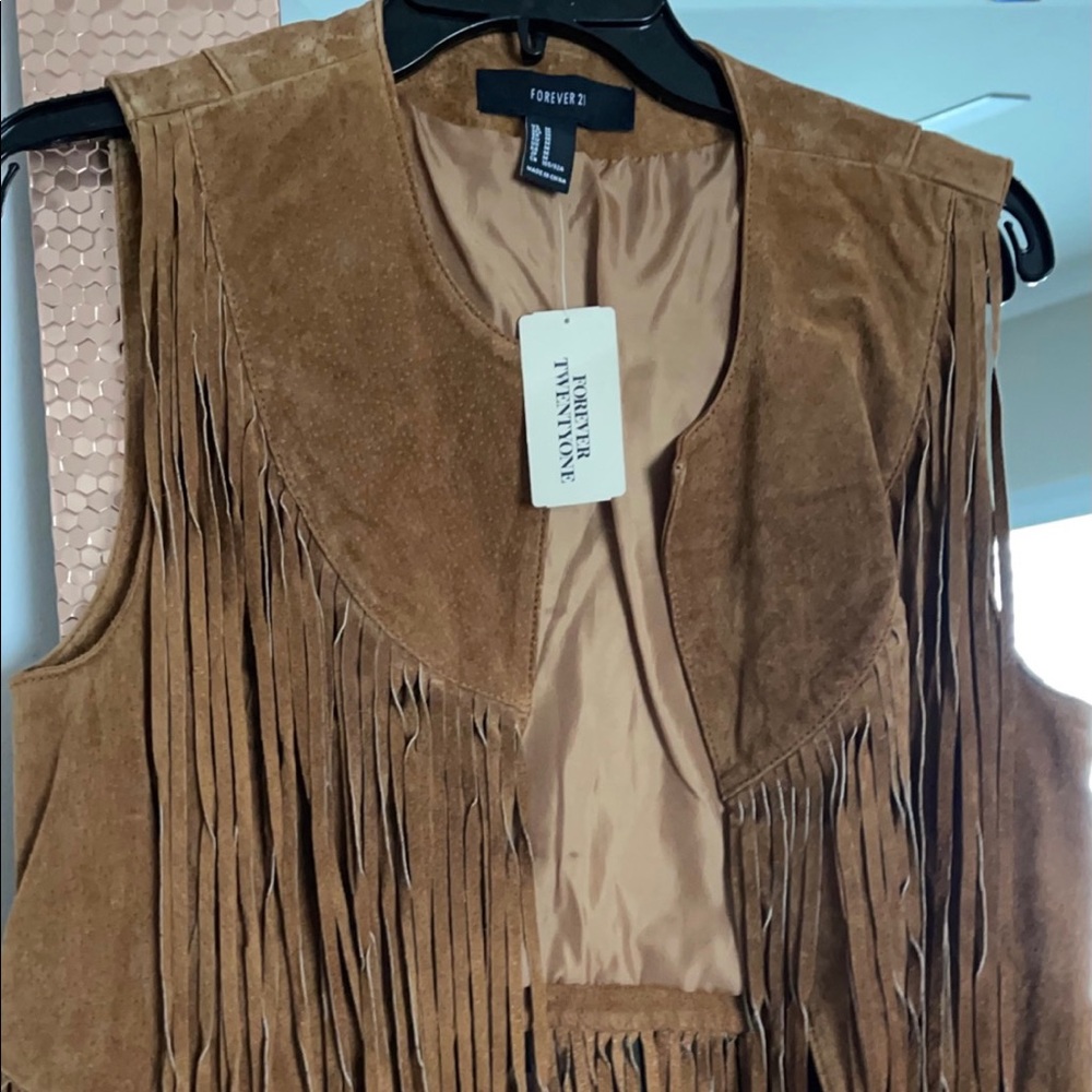 Faux suede fringe vest